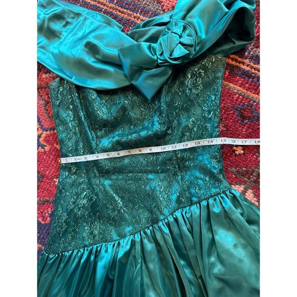 Jessica McClintock Gunne Sax Teal Asymmetrical Dress - 80s semi formal dress - Picture 10 of 16